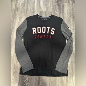 Roots Black and Gray Long Sleeve Shirt with Red Lettering